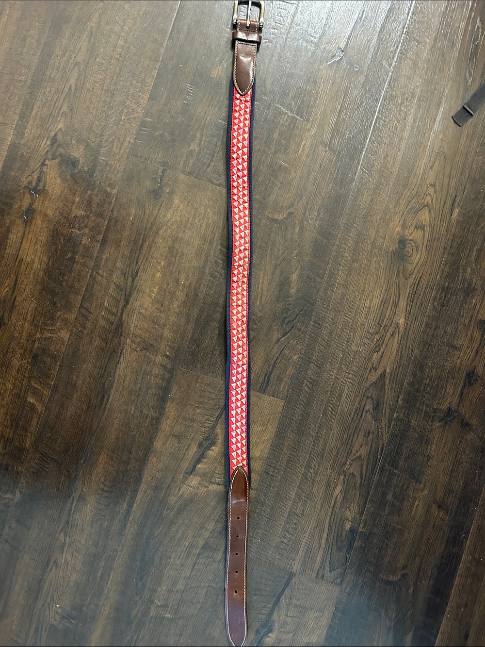 Men's Vineyard Vines Patterned Leather-Trim Belt (Size 30)